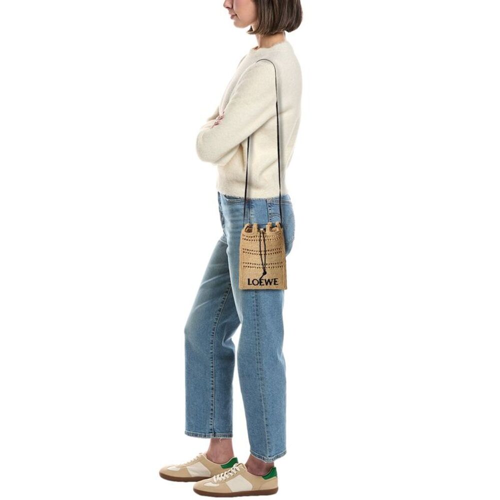 Loewe Drawstring Pocket Raffia & Leather Crossbody, Beige - Picture 4 of 4